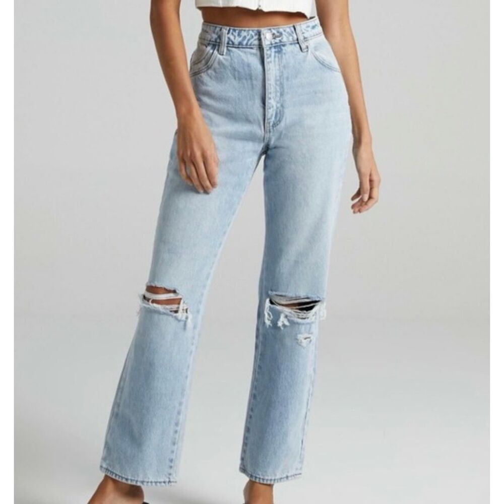Rolla’s the original ultra high rise straight jeans distressed knee 27